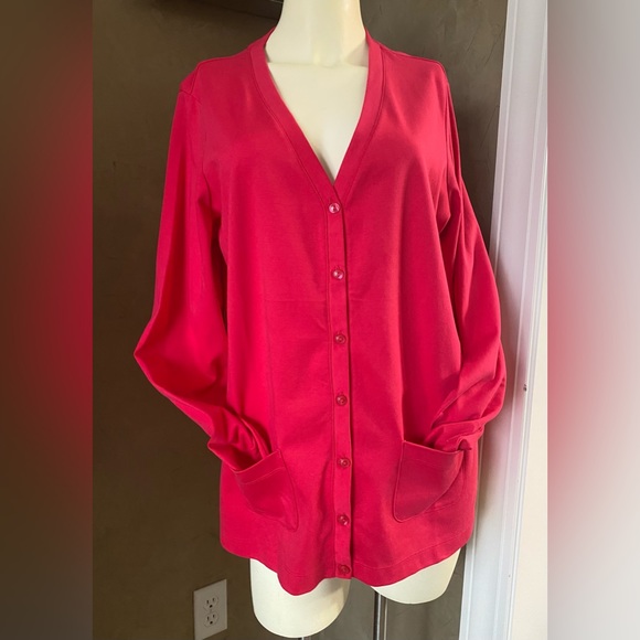 L. L. Bean women’s spring t-shirt cardigan pink hot/ fuchsia, size L Regular - Picture 1 of 11